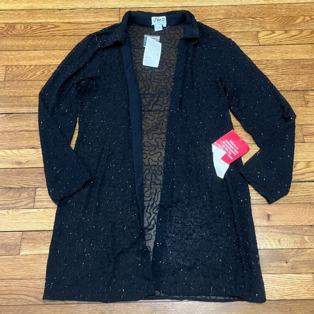 Vintage JMD New York Women's Beaded Black Cardigan Size Large Sheer NWT